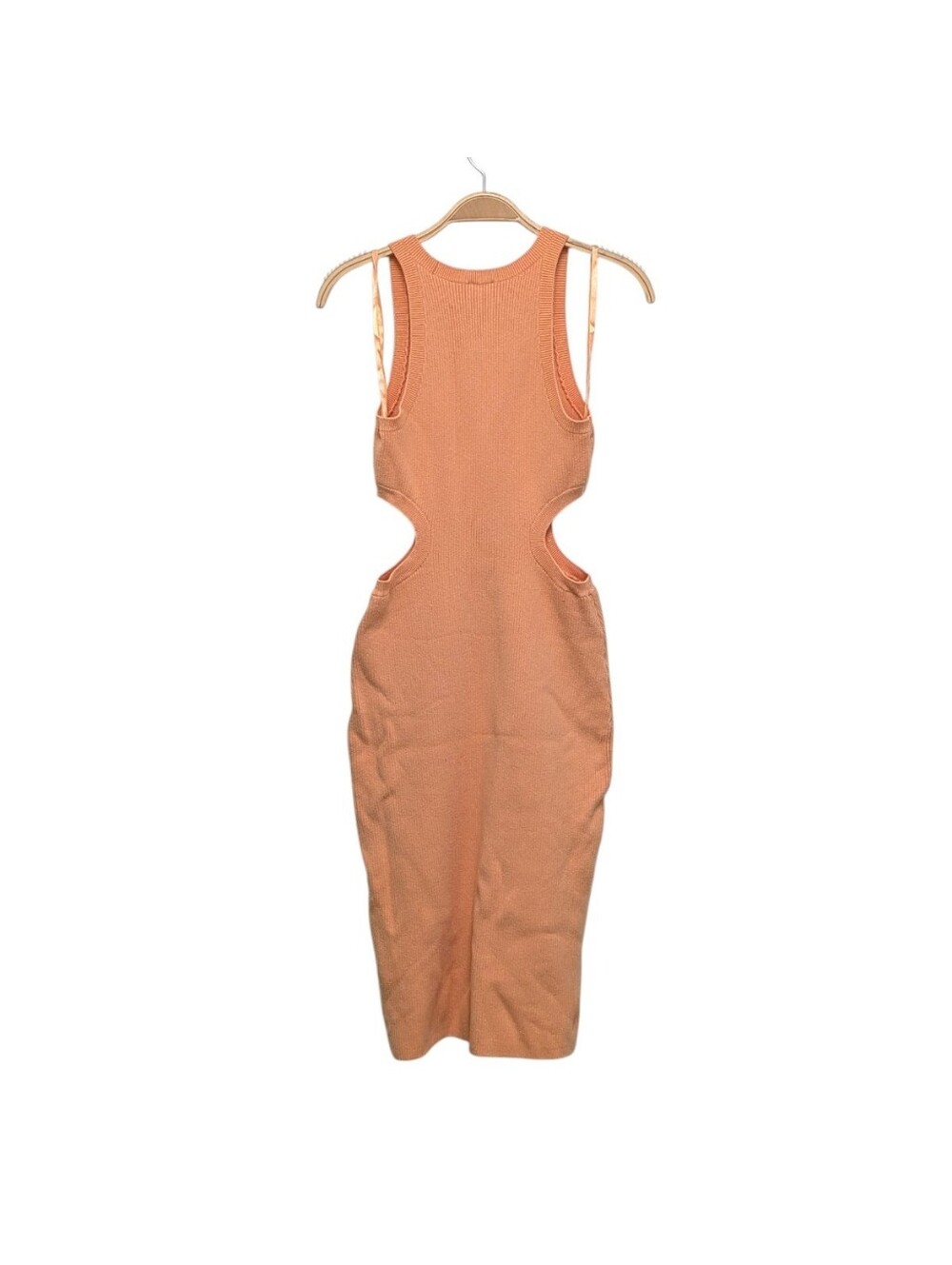 Abercrombie & Fitch Medium Petite Ribbed Side Cutout Midi Dress Peach Bodycon - Picture 3 of 8